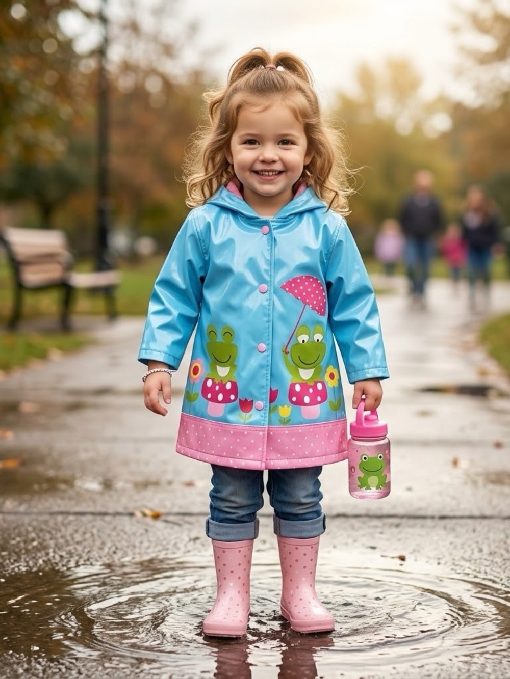 Kids Wippette Blue and Pink Frog Raincoat with Hood